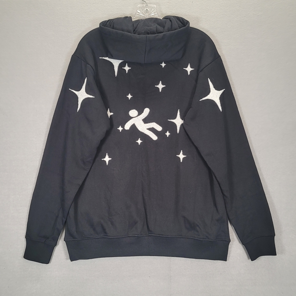 Vendetta Hoody Embroidered Black W/Patchwork Stars On Back  Size M New no Tags